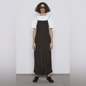 Zara Jacquard Dress Maxi Deep Green - Pre Loved